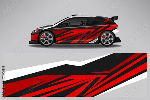 Car wrap design race livery vehicle vector. Graphic stripe racing background kit designs for vehicle, race car, rally, adventure and livery © 21graphic
