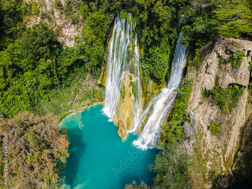 Drone view of Cascadas de Minas Viejas, Huasteca Potosi, Mexico photo