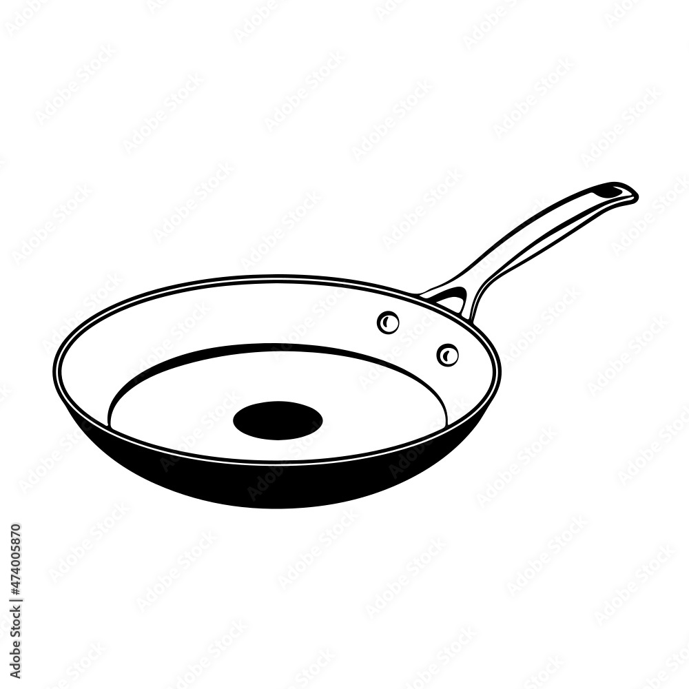 Frying Pan Line Art Silhouette Design Element Art SVG EPS Logo PNG Vector Clipart Cutting Cut