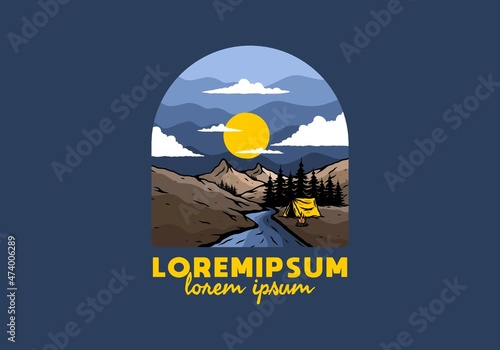 Camping by the river flat illustration