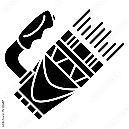 A hardy powerful flashlight for long work. Waterproof casing, powerful lighting, individual design. Vector icon, glyph, isolated