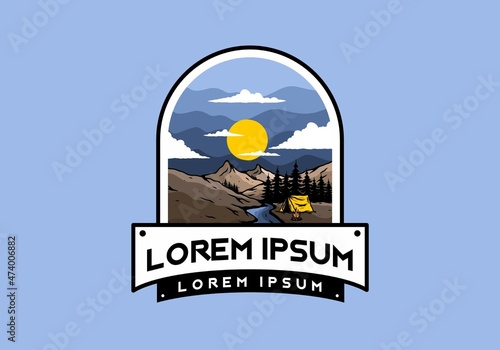 Camping by the river flat illustration