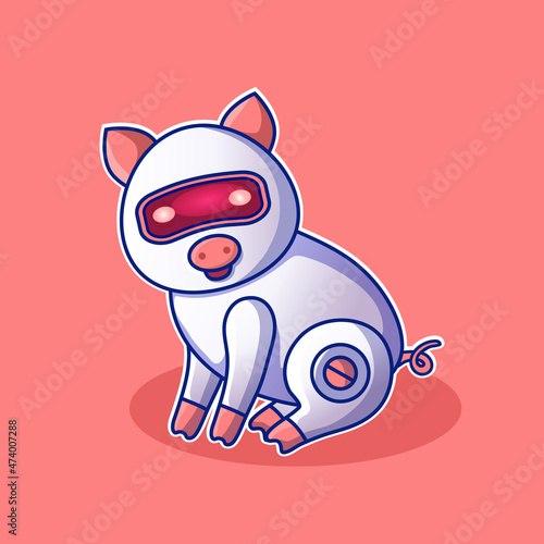 Cute robot pig robot.Vector illustration of farm technology series with pig.