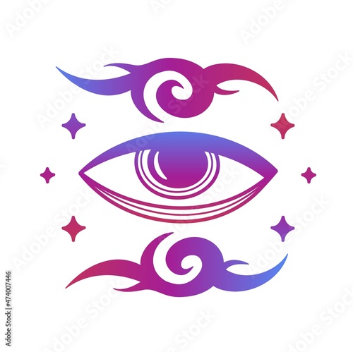 Holographic gradient minimal tribal tattoo illustration. Isolated on white background. Vector trendy holographic logo icon. Techno,minimalistic style eye, tribal print for poster,logo,t-shirt,sticker