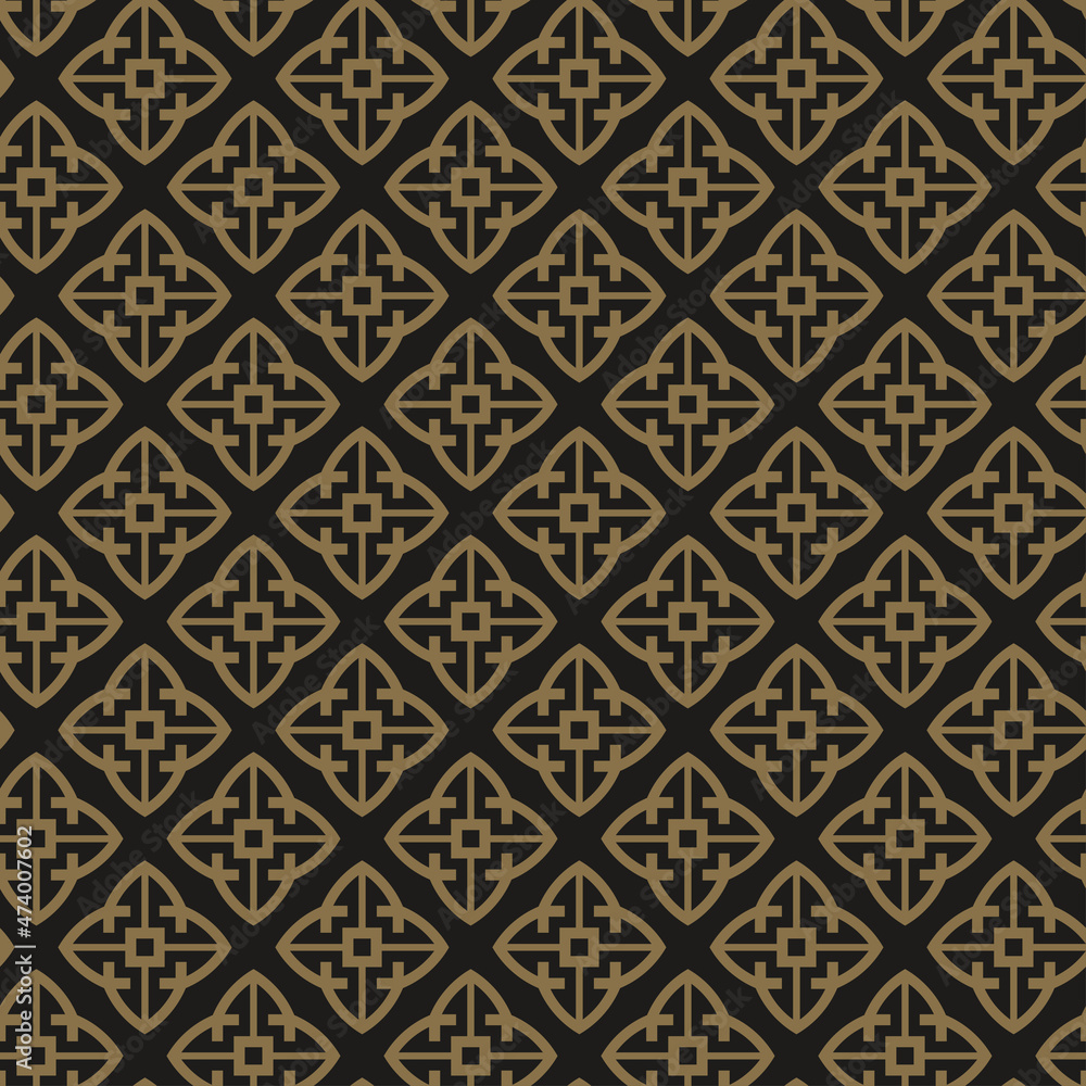 Modern background pattern with simple decorative elements on a black background. Fabric texture sample, seamless wallpaper. Vector illustration