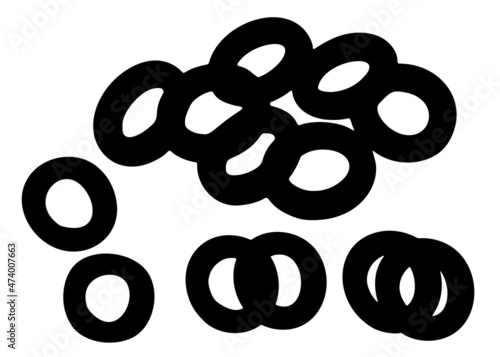 Dryers and bagels in the set. Vector image.