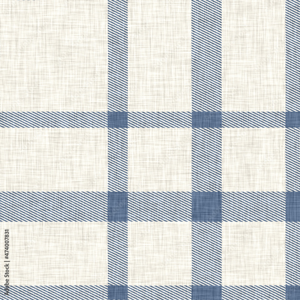 Farmhouse blue plaid seamless pattern. Vintage style twill all over print for tweed wallpaper design.  - obrazy, fototapety, plakaty 