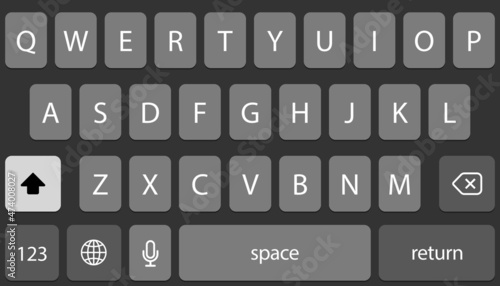 Screen smartphone keyboard, mobile phone alphabet buttons keypad, social media keyboard for digital device. Vector illustration