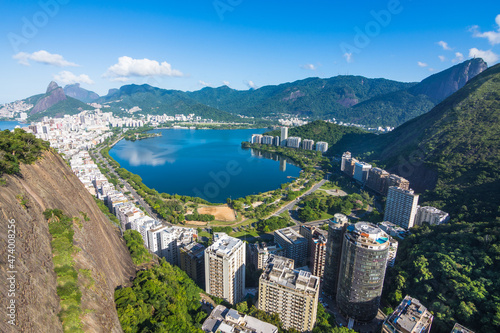 Panoramic view of Rodrigo de Freitas Lagoon (Lagoa Rodrigo de Freitas) from Cantagalo Hill - Rio de Janeiro, Brazil photo