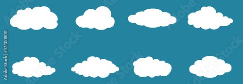 Clouds set isolated on blue background. Collection of clouds for web site, poster, placard and wallpaper. Creative modern concept. Clouds vector illustration