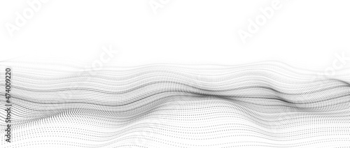 Futuristic technology. Digital cyberspace. Abstract vector wave with moving particles. Big data analytics.