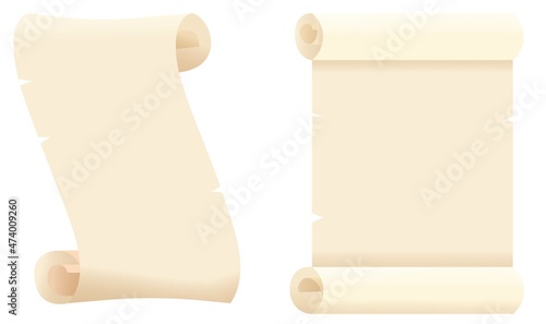 Old paper or parchment scroll  isolated on white. Template for ancient  letter, certificate, treasure map or history document.