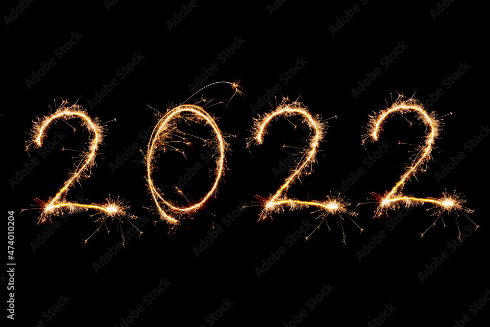 2022 written with Sparkle firework on black background, happy new year 2020 concept 2022 written with Sparkle firework on black background, happy new year 2020 concept