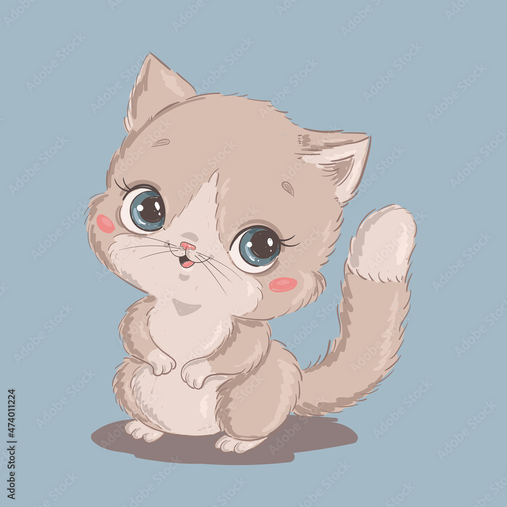 Illustration of a cute cartoon cat isolated on a white background. Cute cartoon animals.