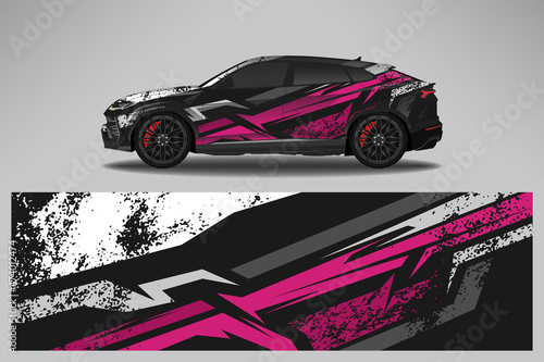 Car wrap design race livery vehicle vector. Graphic stripe racing background kit designs for vehicle, race car, rally, adventure and livery