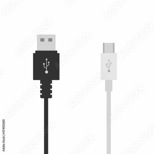 Micro USB cables isolated on white background. Micro USB cord, connector, cable symbol. Vector stock