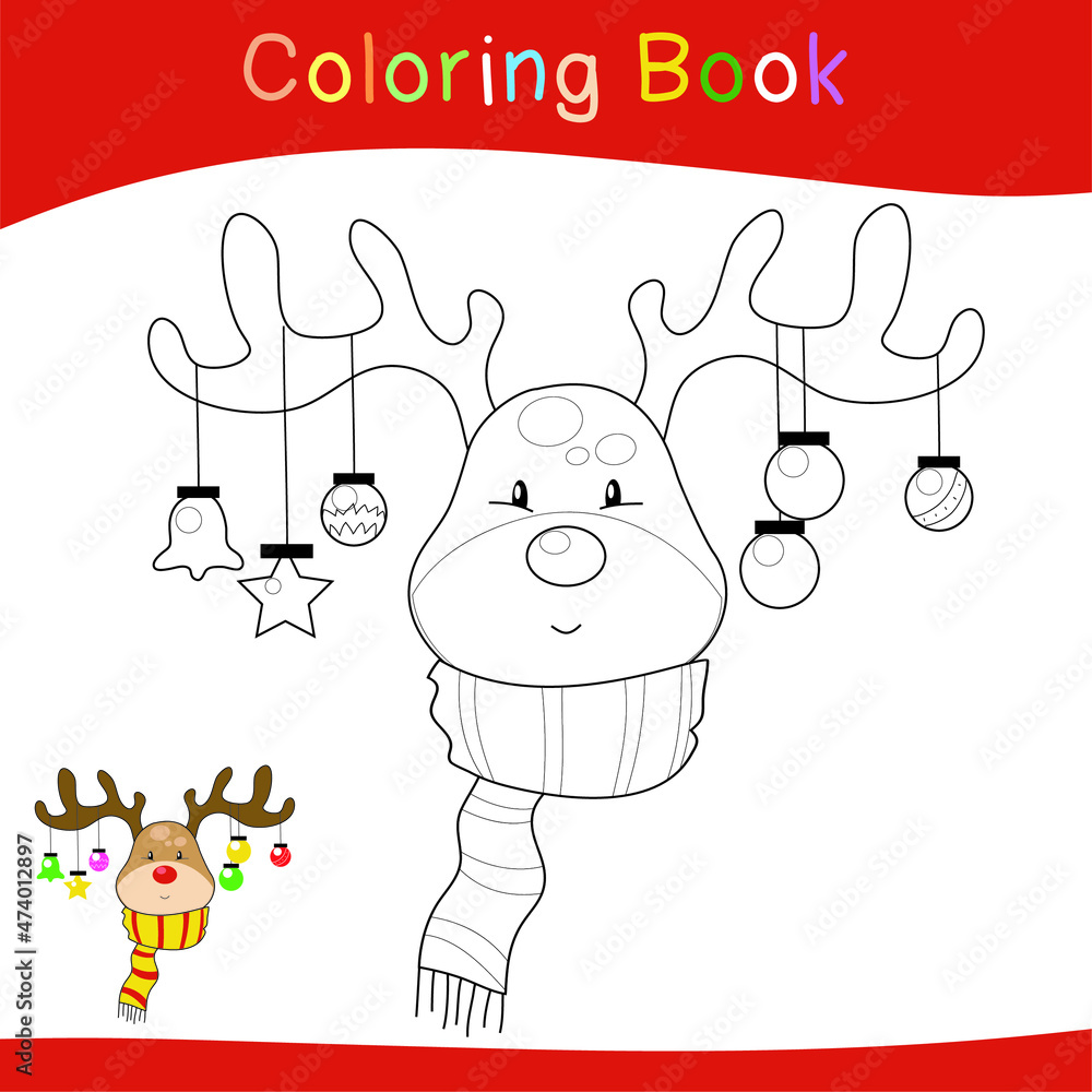 Coloring Christmas sets worksheet page. Educational printable coloring worksheet. Coloring game for preschool children. Black and white vector illustration. Motor skills education.