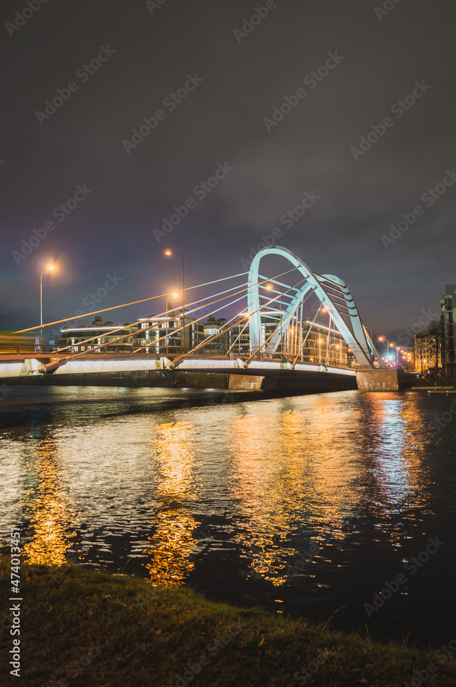 Night view of the Lazarevsky bridge in St. Petersburg 
