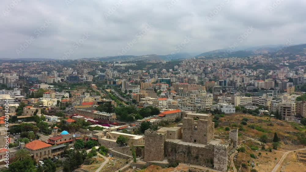 Aerial Beautiful Shot Of Houses In City, Drone Flying Forward Over Landscape - Byblos, Lebanon Aerial Beautiful Shot Of Houses In City, Drone Flying Forward Over Landscape - Byblos, Lebanon