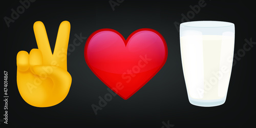Peace Love and Milk Illustration Emoji Design. Motivational Quote Emoticon Vector Symbol.