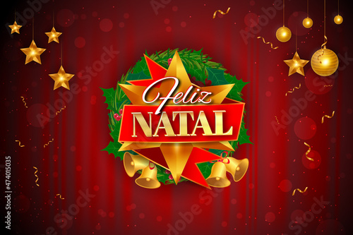 Feliz Natal with wreath  merry christmas premium luxury background 