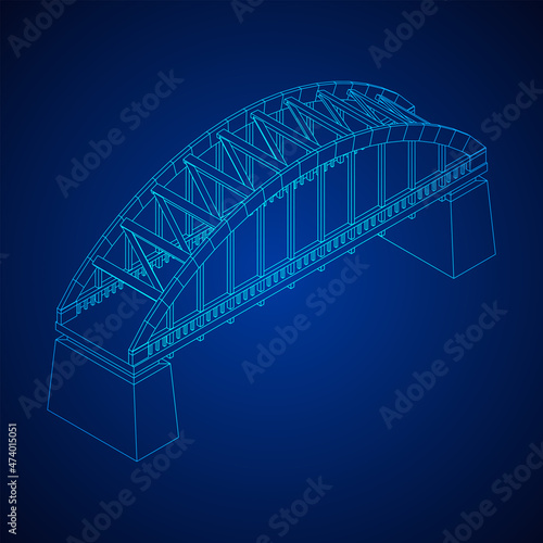 Bridge connection structure. Wireframe low poly mesh vector illustration.