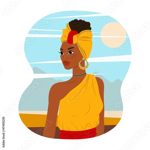 Tanzania woman in flat style. Black woman in national clothes. Vector illustration.