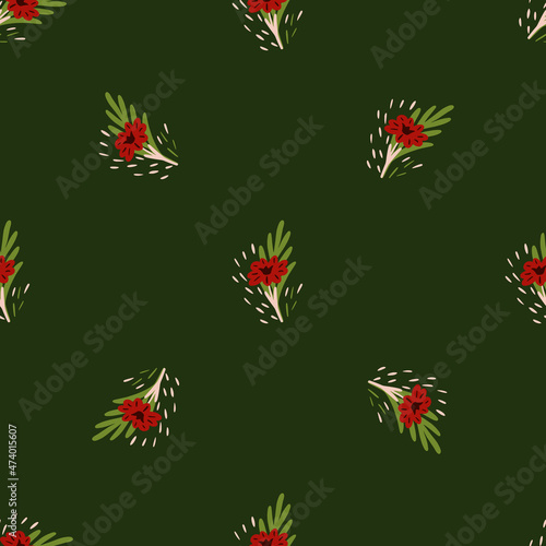 Seamless pattern with hand drawing wild flowers on green background. Vector red floral template in doodle style. Gentle summer botanical texture. © Lidok_L