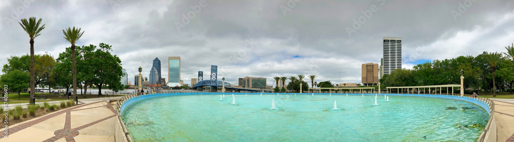 Panoramic view of Downtown Jacksonville from Friendship Fountain - Panoramic view