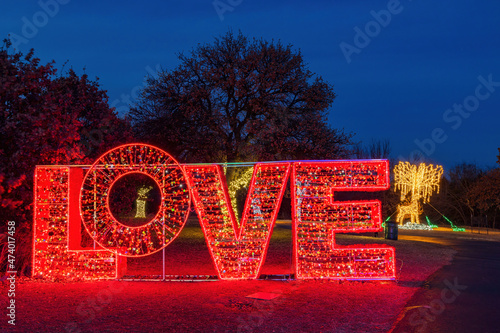 Night view of the beautiful Christmas decoration lights in Mitch Park photo