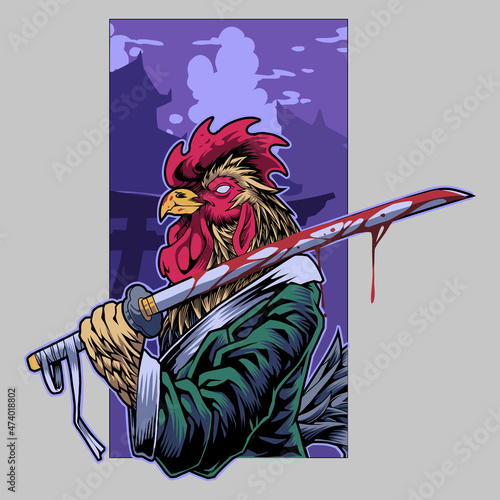 Samurai rooster mascot logo design