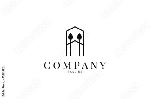 Minimalist logo on which an abstract image of a gate from trees vector