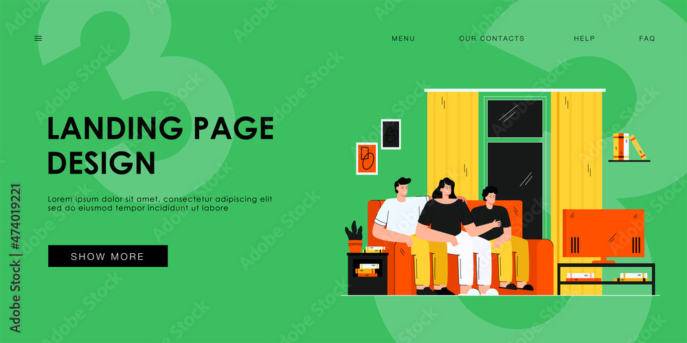 Smiling family sitting on couch and watching TV isolated flat vector illustration. Cartoon father, mother and son relaxing together in living room. Leisure and entertainment concept Smiling family sitting on couch and watching TV isolated flat vector illustration. Cartoon father, mother and son relaxing together in living room. Leisure and entertainment concept