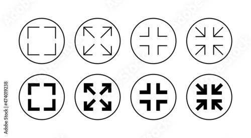Fullscreen Icon set. Expand to full screen sign and symbol. Arrows symbol