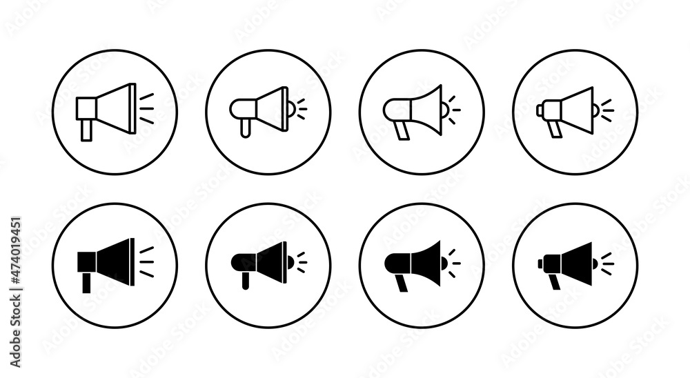 Megaphone icons set. Loudspeaker sign and symbol Megaphone icons set. Loudspeaker sign and symbol