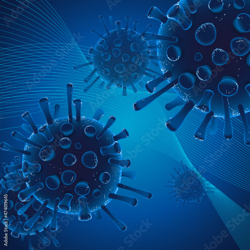 Covid 19 science illustration - coronavirus sars cov 2 - blue design