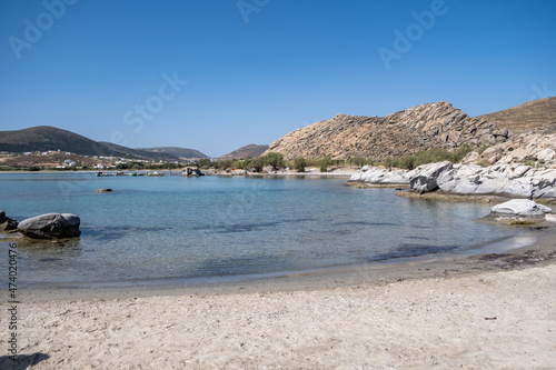 Kolymbithres sandy beach at Paros island Cyclades Greece, blue sky, calm sea, summer sunny day.