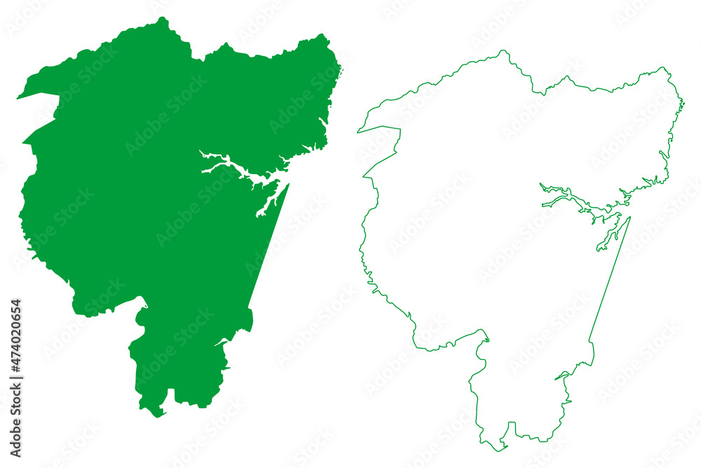 Obraz premium Candeias municipality (Bahia state, Municipalities of Brazil, Federative Republic of Brazil) map vector illustration, scribble sketch Candeias map