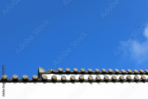 Photos Profilo di tetto con ornamenti in cemento rotondi e cielo