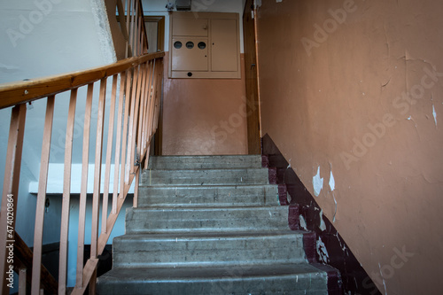 Staircase of an apartment house. Public place without mobility for a person with reduced mobility