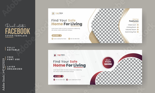 Real estate Facebook cover banner template design, Set of elegant modern abstract home for sale real estate Facebook cover, banner, social media post, timeline cover, web banner, template design