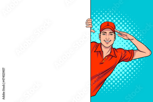 delivery employee man present shopping with white space banner