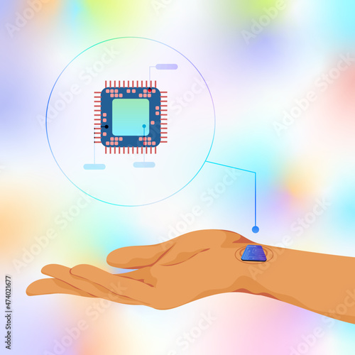 Human biomedical processor microchip implanted into hand