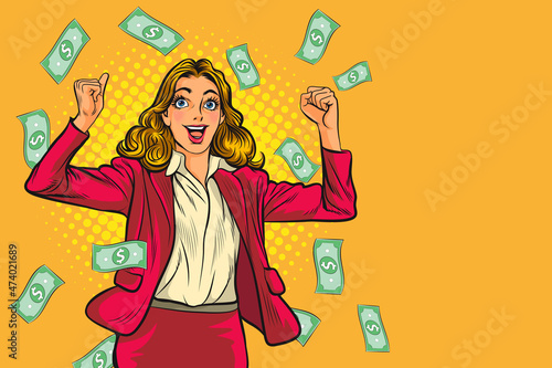 happy business woman with winner of money Finance profit