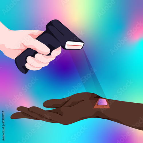 Person scanning human biometric microchip implant