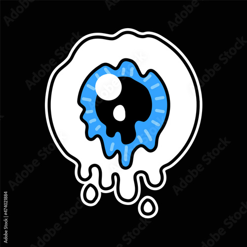 Flow melt psychedelic eye. Vector hand drawn doodle 90s style cartoon character illustration. Trippy melt third eye, psychedelic print for t-shirt,logo,sticker,poster concept