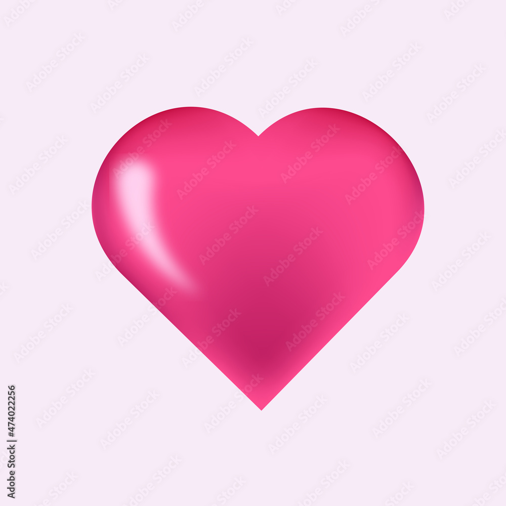 Pink heart in 3D style. Love and Valentine's Day.
