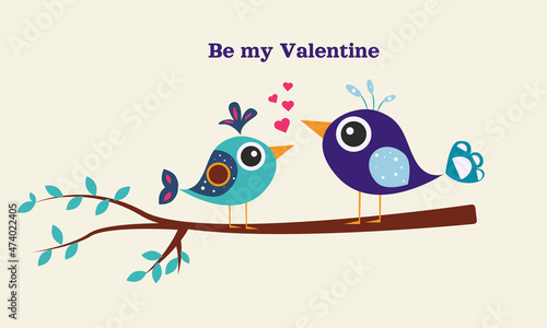 Birds in love on a branch. Love and Valentine's Day. My valentine