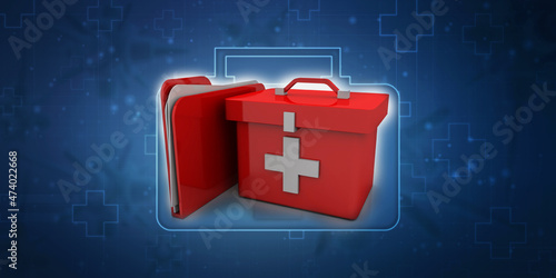 3d rendering First aid kit with office folder