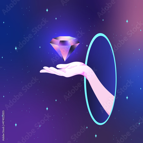 Hand reaching for diamond in the sky